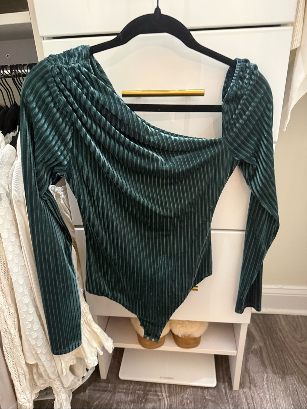Privacy Please Emerald Green Velvet Off Shoulder Bodysuit Size S Revolve